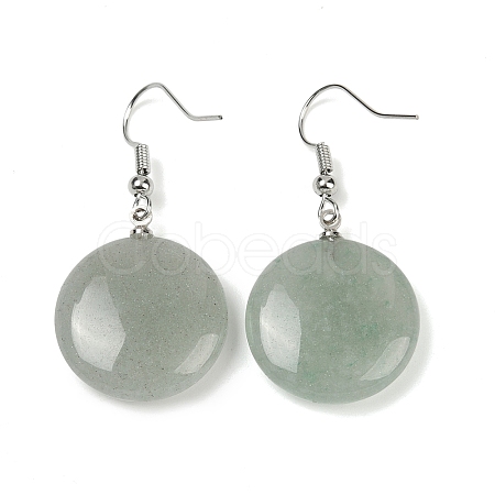 Natural Green Aventurine Flat Round Dangle Earrings EJEW-D188-03P-03-1