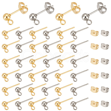 100Pcs 2 Color 304 Stainless Steel Ball Stud Earring Post STAS-PH0005-21-1