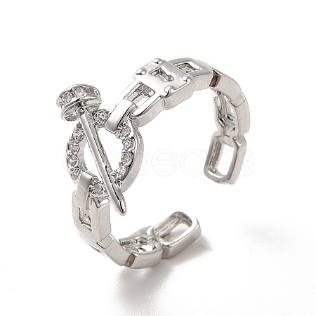 Clear Cubic Zirconia Ring with Nail Open Cuff Ring RJEW-C041-14P-1