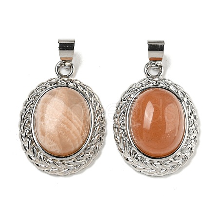 Natural Sunstone Oval Pendants G-B079-02P-03-1