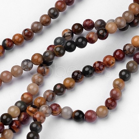 Natural Polychrome Jasper/Picasso Stone/Picasso Jasper Beads Strands G-D809-04-4mm-1