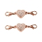 Alloy Crystal Rhinestone Magnetic Clasps, with Lobster Claw Clasps, Heart, Rose Gold, 45mm, Lobster Clasp: 12x7x3mm, Heart: 11x18x7mm