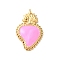 Rack Plating Brass Enamel Pendants, with Jump Ring, Cadmium Free & Lead Free, Long-Lasting Plated, Real 18K Gold Plated, Sacred Heart Charm, Pearl Pink, 34x23x3.5mm, Hole: 3.5mm