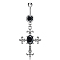 Cross Alloy Body Jewelry, Religion Theme Dangle Belly Rings, with Rhinestone and 316L Stainless Steel Pins, Jet, 55x22mm, Pin: 1.6mm, 14 Gauge, Bar: 10mm