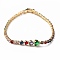 Brass Micro Pave Cubic Zirconia Chain Bracelets with Fold Over Clasps, Heart, Colorful, 7-1/4x1/8 inch(18.5x0.3cm)