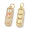 Brass Micro Pave Clear Cubic Zirconia Pendants, with Enamel & Jump Rings, Long-Lasting Plated, Rectangle with Hamsa Hand & Heart & Round, Real 18K Gold Plated, 22.5x6.5x2mm, Jump Ring: 5x0.7mm, Hole: 3.6mm