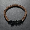 Natural Obsidian Chips & Coconut Disc Beaded Stretch Bracelets PW-WG68238-03-1