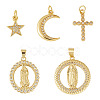 5Pcs 5 Styles Rack Plating Brass with Cubic Zirconia Pendants KK-TA0008-64-1