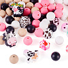 80Pcs Round & Cow Stripe Food Grade Eco-Friendly Silicone Focal Beads SIL-TA0002-68-2