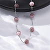 304 Stainless Steel Cat Eye Round Beads Handmade Chain Necklaces for Women NJEW-C073-01P-01-3