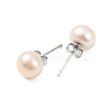 Natural Pearl Round Bead Stud Earrings EJEW-E298-01D-02P-2