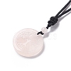 Natural Rose Quartz Flat Round with Tree of Life Pendant Necklace with Nylon Cord for Women NJEW-P274-03-06-3