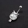 Piercing Jewelry Real Platinum Plated Brass Cubic Zirconia Owl Navel Ring Navel Ring Belly Rings AJEW-EE0001-33A-2