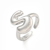 Brass Letter Open Cuff Rings for Women RJEW-G313-01S-P-1