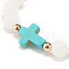 Natural White Jade & Howlite & Synthetic Turquoise(Dyed) Stretch Bracelet with Cross BJEW-JB08295-03-4