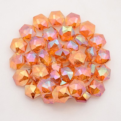 Hexagon Electroplate Full Rainbow Plated Glass Beads Strands EGLA-P015-F03-1