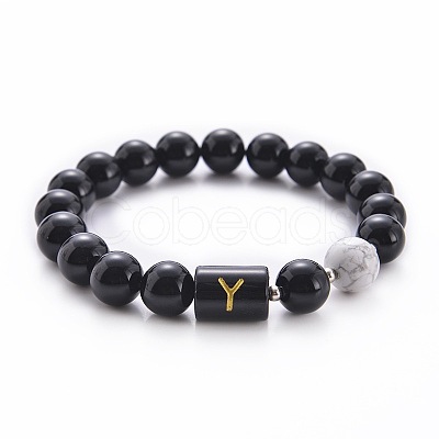 10MM Natural Black Onyx(Dyed & Heated) and Howlite Beaded Stretch Bracelets RH2290-25-1