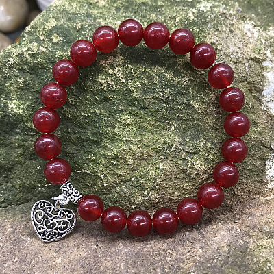 Natural Red Agate Round Beaded Stretch Bracelets LS-DM7312-1-1