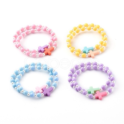 Opaque Acrylic Stretch Beaded Bracelets for Kids BJEW-JB06230-1