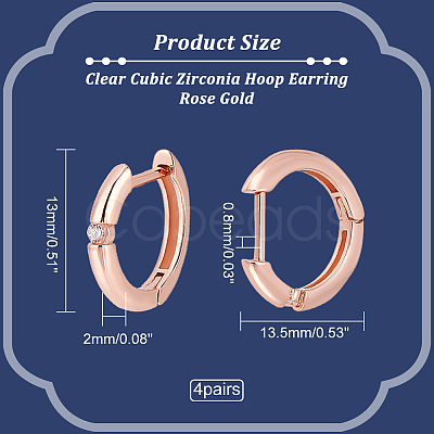 Nbeads 4 Pairs Clear Cubic Zirconia Hoop Earring EJEW-NB0001-11RG-1