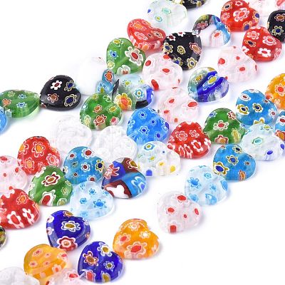 Heart Handmade Millefiori Glass Beads Strands LK-R004-68-1