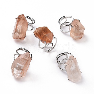 Natural Rose Quartz Nuggets Cuff Ring RJEW-G271-01P-01-1