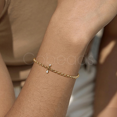 304 Stainless Steel Pave Clear Cubic Zirconia Link Chain Bracelets for Women SA-CBAABBA-07D-G-1