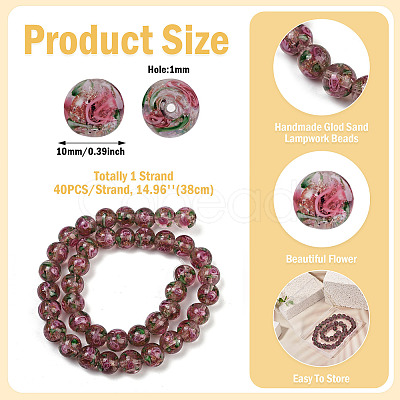 1 Strand Handmade Glod Sand Lampwork Beads Strands LAMP-TA0002-09B-1