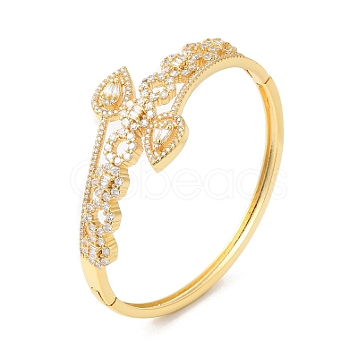 Clear Cubic Zirconia Teardrop Hinged Bangle BJEW-L681-002G-1