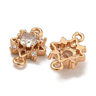 Brass Cubic Zirconia Star Connector Charms KK-U037-32G-01-1
