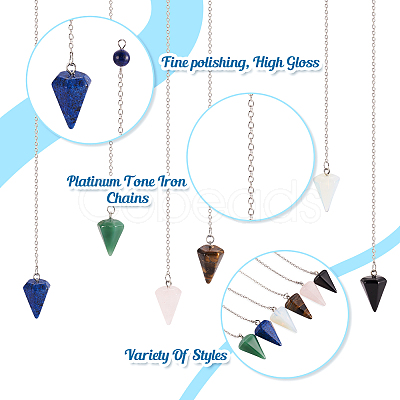 6Pcs 6 Style Natural & Synthetic Hexagonal Pointed Dowsing Pendulums G-FW0001-22-1