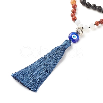 Gemstone Mala Beads Necklace NJEW-JN03814-1