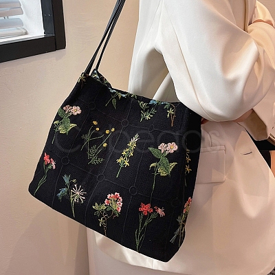 Flower Printed Polyester Women's Tote Bags PW-WG102BE-01-1