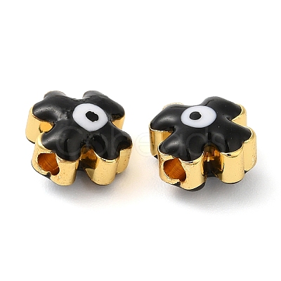 Golden Tone Brass Enamel Beads KK-E048-01G-04-1