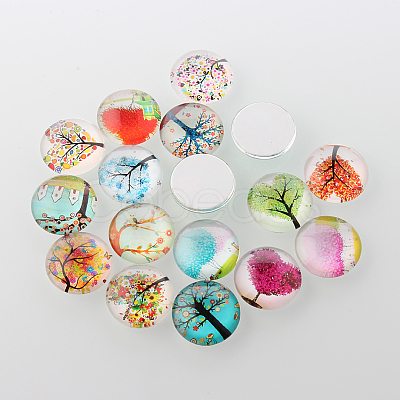 Tree of Life Printed Half Round/Dome Glass Cabochons GGLA-A002-30mm-GG-1