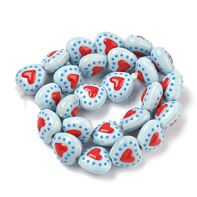 Heart Pattern Handmade Porcelain Enamel Beads PORC-G016-03O-1