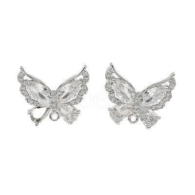 Brass Micro Pave Clear Cubic Zirconia Stud Earring Findings KK-C107-10P-1