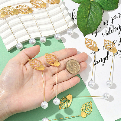 60Pcs 2 Styles Leaf Stainless Steel Round Tray Stick Lapel Pins JEWB-SC0001-75E-1
