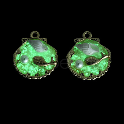 Luminous Rack Plating Alloy Resin and ABS Imitation Pearl and Porcelain Pendants ENAM-T091-69-1