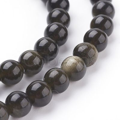 Natural Golden Sheen Obsidian Beads Strands X-G-C076-6mm-5-1