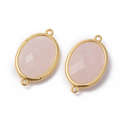 Golden Tone Brass Rose Quartz Links connectors G-F339-A08-1