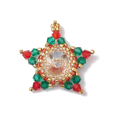 Christmas Glass & Seed Bead Woven Pendants PALLOY-MZ00261-1