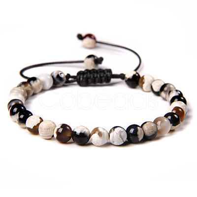 Natural Agate Round Bead Adjustable Braided Bracelets UO3136-12-1