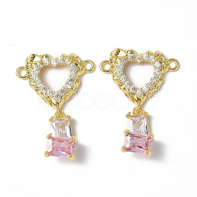 Brass Pave Clear & Pink Cubic Zirconia Connector Charms KK-P223-40G-1