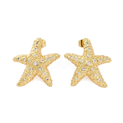 Rack Plating Brass Micro Pave Clear Cubic Zirconia Stud Earrings for Women EJEW-C125-27C-G-1