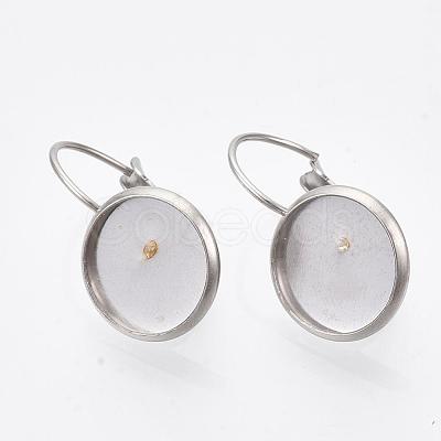 Tarnish Resistant Flat Round Tray Smooth Surface 304 Stainless Steel Leverback Earring Findings X-STAS-R065-66-1