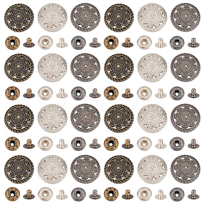 Olycraft 24 Sets 3 Colors Alloy Snap Buttons BUTT-OC0001-39-1