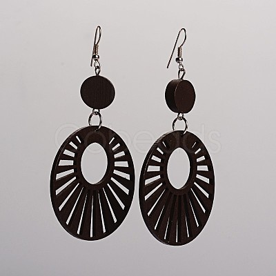Trendy Flat Round Wood Dangle Earrings EJEW-F0090-12B-1