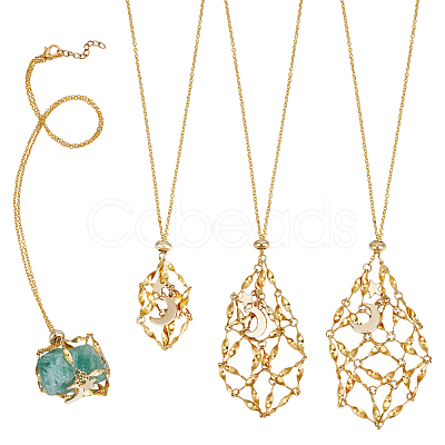 3Pcs Brass Cable Chains Macrame Pouch Necklaces NJEW-WR00006-1