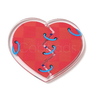 Valentine's Day Printed Heart Theme Acrylic Pendants OACR-B015-01B-05-1